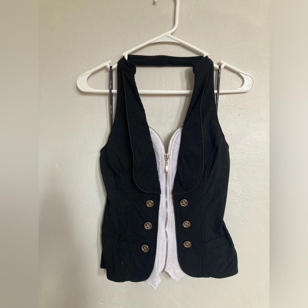 Vintage Black and White Vest with Button Details